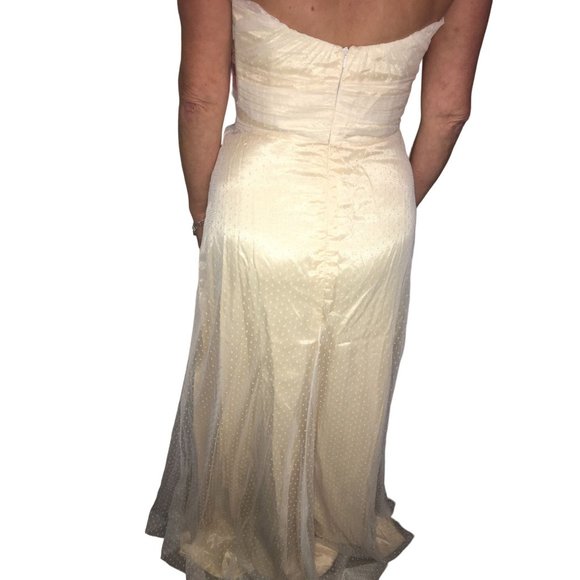 Jim Hjelm Occasions Prom Dress 80's Inspired Strapless Lace Overlay Pale Yellow - Picture 2 of 13